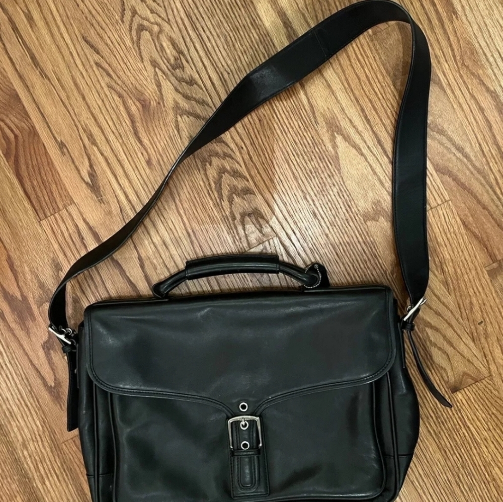 Coach 5238 Black Leather Crossbody/Briefcase/Laptop/Messenger Bag